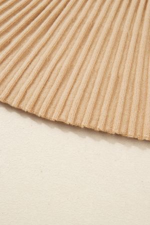 Дамски бежов плетен комплект - пуловер с висока яка и мини пола