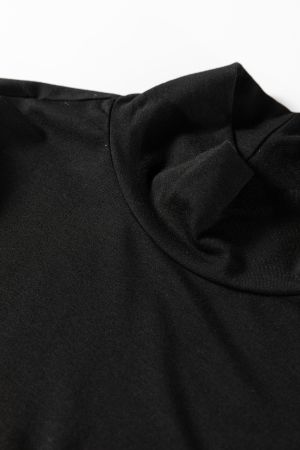 Women’s Black Slim Fit High Neck Long Sleeve Basic Top