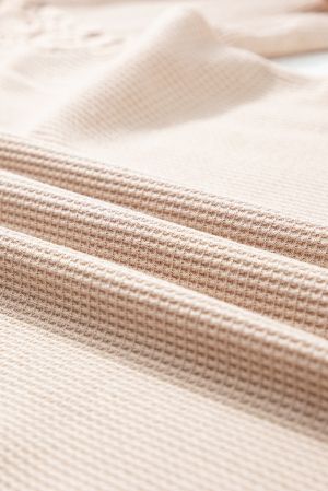 Women's Beige Lace Long Sleeve Textured Pullover