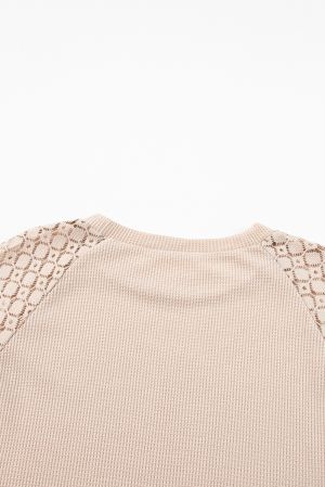 Women's Beige Lace Long Sleeve Textured Pullover
