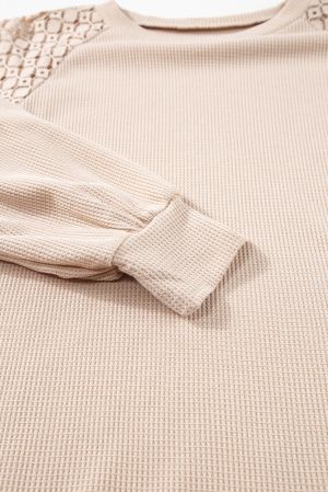 Women's Beige Lace Long Sleeve Textured Pullover