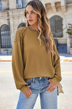 Women's Ochre Lace Long Sleeve Textured Pullover