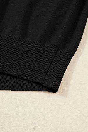 Дамски черен плетен комплект - пуловер с висока яка и мини пола