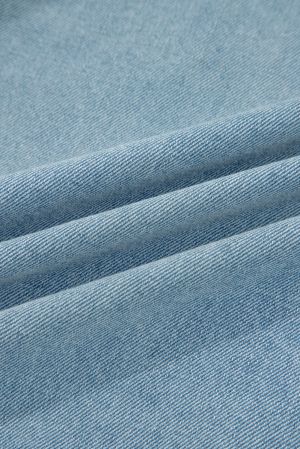 Women's Boyfriend Style Blue Denim Jacket with Multi Pockets and Side Tie Details