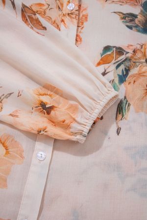 Дамска риза с буфан ръкави и флорален принт в пастелни тонове