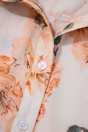 Дамска риза с буфан ръкави и флорален принт в пастелни тонове