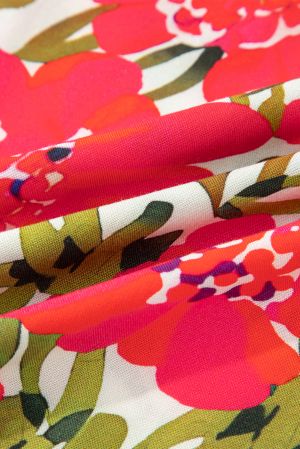 Дамска червена флорална блуза с връзки и разкроени ръкави