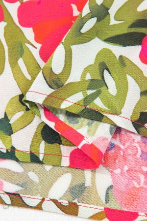 Дамска червена флорална блуза с връзки и разкроени ръкави