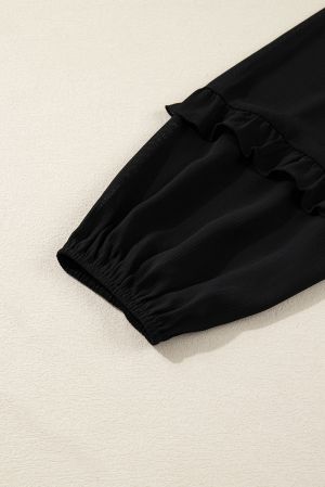 Women’s Black Ruffle Balloon Sleeve Chiffon Elegant Plus Size Shirt