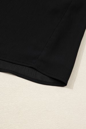 Women’s Black Ruffle Balloon Sleeve Chiffon Elegant Plus Size Shirt