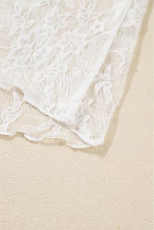 Women's White Sheer Lace Mock Neck Long Sleeve Top