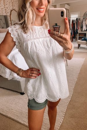 White Sleeveless Eyelet Tank Top