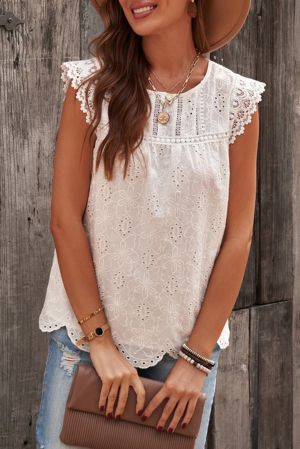 White Sleeveless Eyelet Tank Top