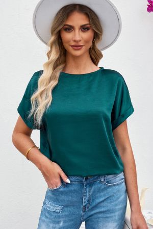 Green Solid Color Short Sleeve T Shirt