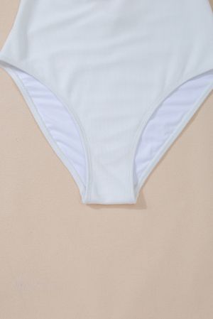 White Asymmetric Ruffle Trim Tie Waist One Piece Swimsuit