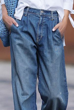 Blue Slouchy Wide Leg Jeans, 100% Cotton