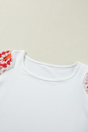 White Floral Crochet Short Sleeve Top