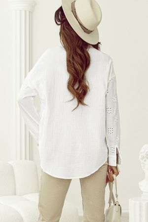 White Broidered Anglaise Crinkle Loose Shirt