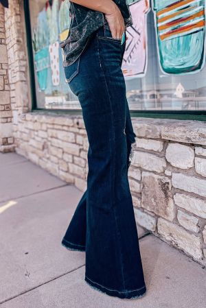 Real Teal High Rise Ripped Bell Bottom Jeans