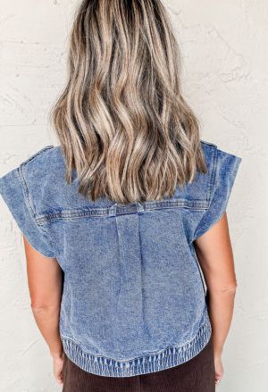 Black Raw Edge Ruffled Short Sleeve Denim Jacket