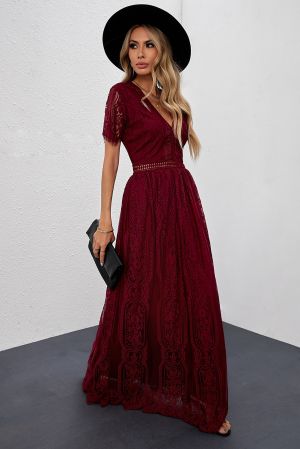 Fiery Red Fill Your Heart Lace Maxi Dress