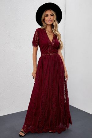 Fiery Red Fill Your Heart Lace Maxi Dress