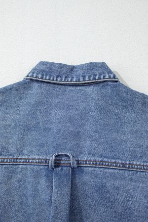 Black Raw Edge Ruffled Short Sleeve Denim Jacket