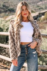 beige teddy jacket with hood front view