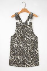 Women’s Denim Overall Dress with Leopard Print