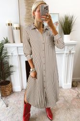 Women's Striped Shirt Dress with Collar and Pockets