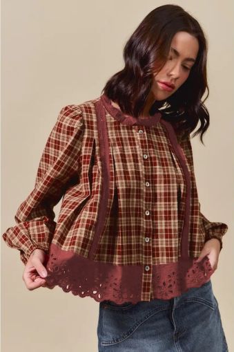 Women’s Embroidered Plaid Shirt - 100% Cotton