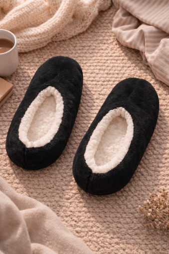 Пухкави пантофи в черен цвят