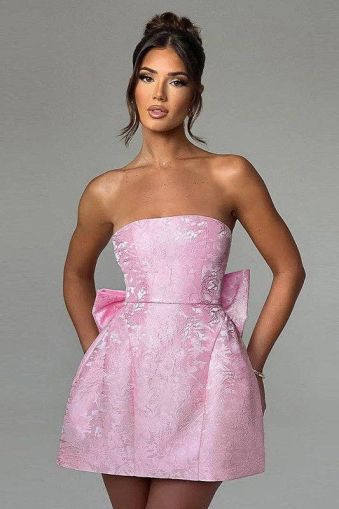 Women's Elegant Pink Strapless Mini Dress with Bow
