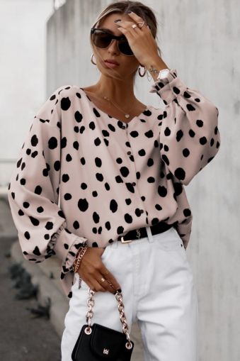 Women's Oversized Polka Dot Blouse in Blush Pink