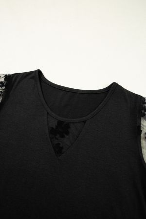 Black Flora Lace Patchwork Crew Neck T Shirt
