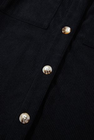 Women's Black Corduroy Hooded Shacket