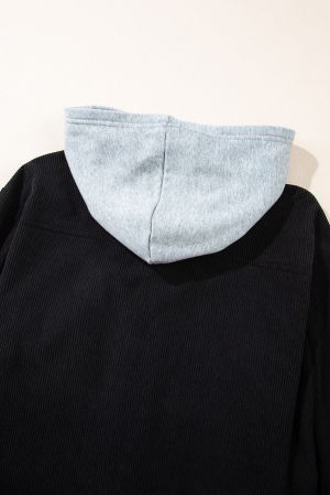 Women's Black Corduroy Hooded Shacket