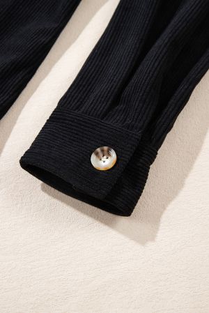 Women's Black Corduroy Hooded Shacket