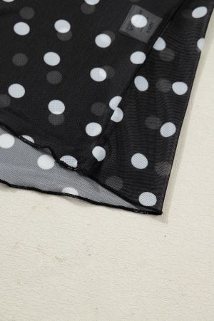 Women's Black Polka Dot Patterned Bodycon Long Sleeve Top