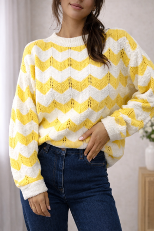 Striped Fuzzy Sweater In White And Yellow
