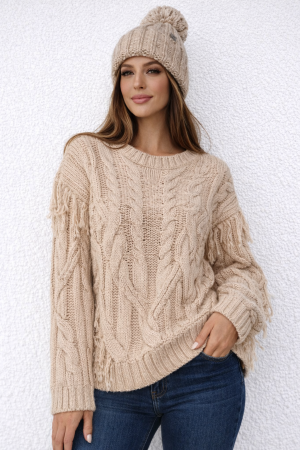 Women’s Cable Knit Sweater in Beige