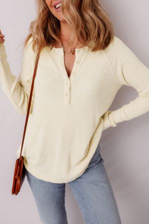 Women's Soft Light Beige Long Sleeve Blouse with Buttons