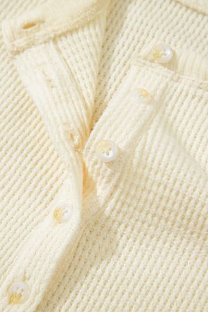 Women's Soft Light Beige Long Sleeve Blouse with Buttons