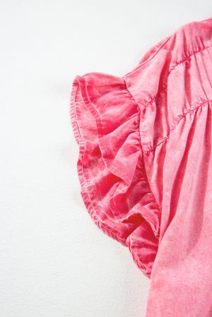 Дамска розова дънкова рокля тип риза