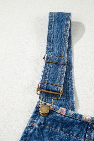 Дамски дънков гащеризон с широк крачол и флорален принт