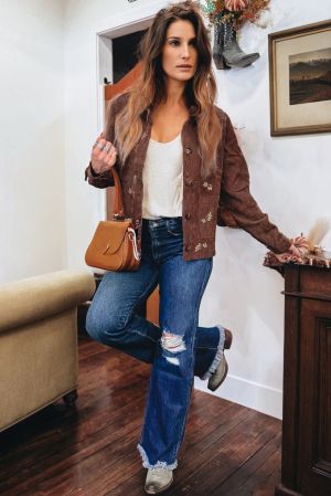 Дамско яке в кафяв цвят, рипсено кадифе