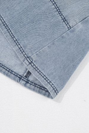 Дамска дънкова къса рокля с джобове и свободна кройка