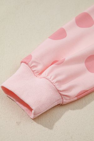 Women’s Pink Polka Dot Dress with Long Sleeves and Relaxed Fit
