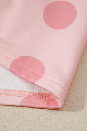 Women’s Pink Polka Dot Dress with Long Sleeves and Relaxed Fit