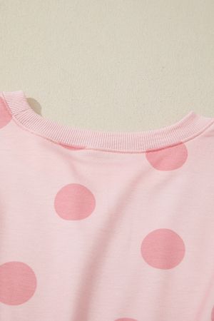 Women’s Pink Polka Dot Dress with Long Sleeves and Relaxed Fit